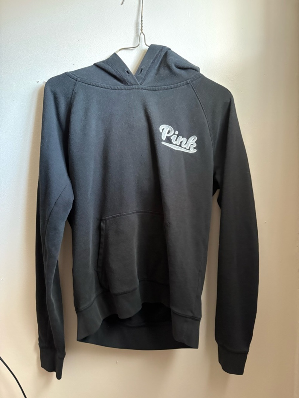PINK Victoria's Secret Black Crewneck Hoodie with White Script Logo